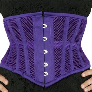 Orchard Corset Steel Boned Purple Mesh Corset